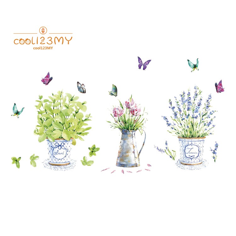 Diy Home Decor Flower Pots Wall Stickers Art Decals Vase Home
