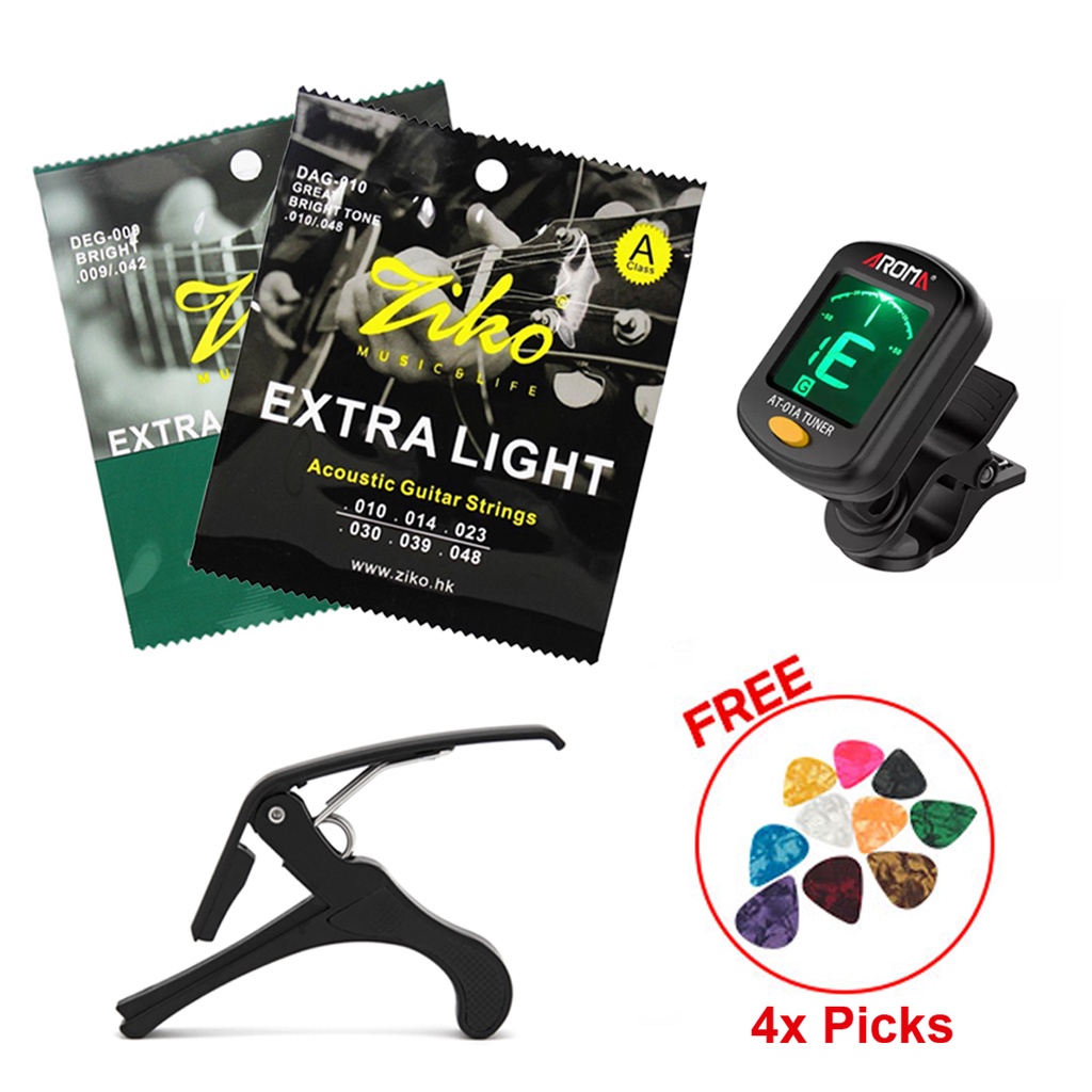 [SET] ZIKO Guitar Acoustic / Electric String Tuner Capo Pick | Tali Gitar Akustik Elektrik Guitar 吉他