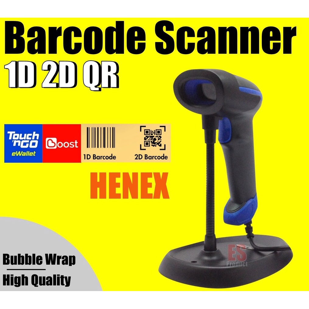 Henex Barcode Scanner with Stand 1D 2D QR Code Support Touch n Go Boots