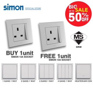 Simon E3 Series (Silver color) Switches Socket 13A Sockets Offer Promotion (BUY 1 FREE 1)