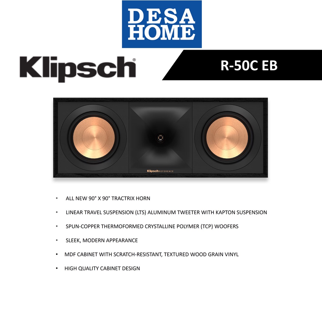 Klipsch R-50CEB Reference Series Center Speaker (400W)