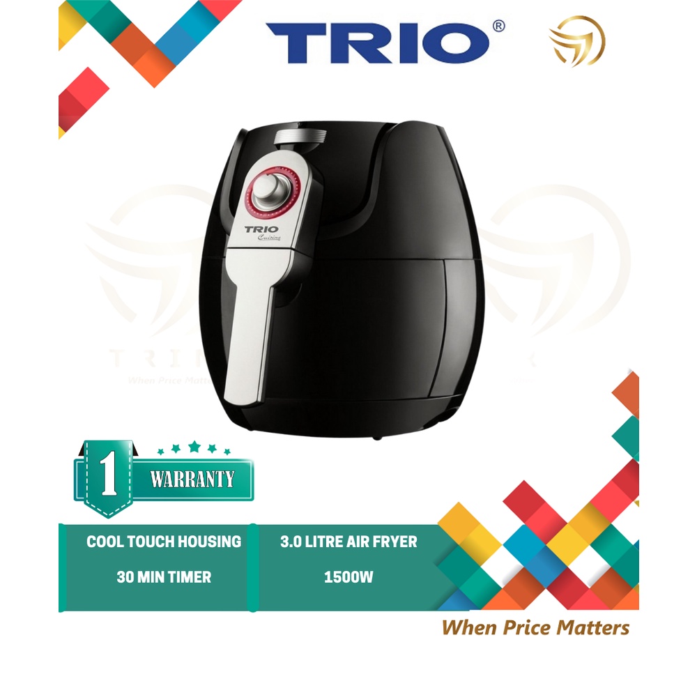 TRIO AIR FRYER TAF-858 Bigger than Khind ARF26 Air Fryer Less Oil Healthy Safe Cooking (Black)