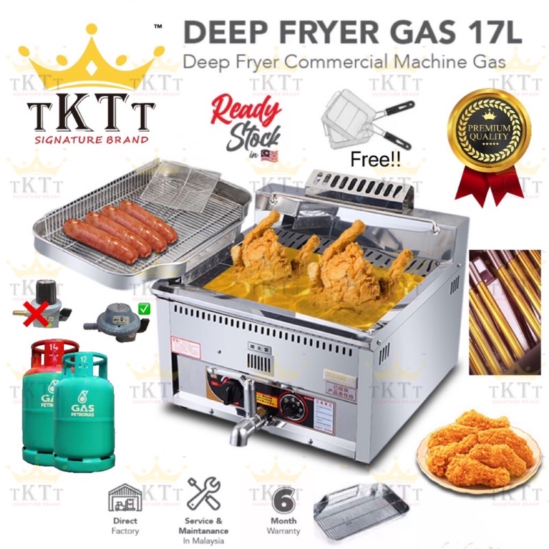 TKTT 17L Taiwan LPG Gas Deep Fryer Commercial Automatic Western Portable FoodTruck Dapur Goreng Ayam Gunting Serbaguna