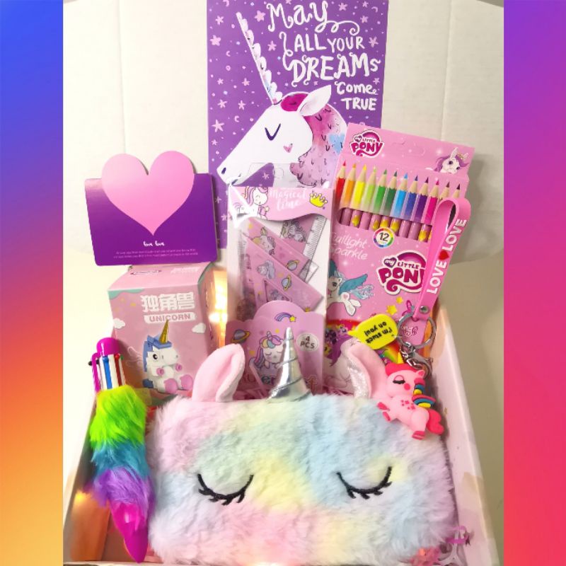 Cute Pink Unicorn Surprise Gift Set School Stationary Box Birthday ...