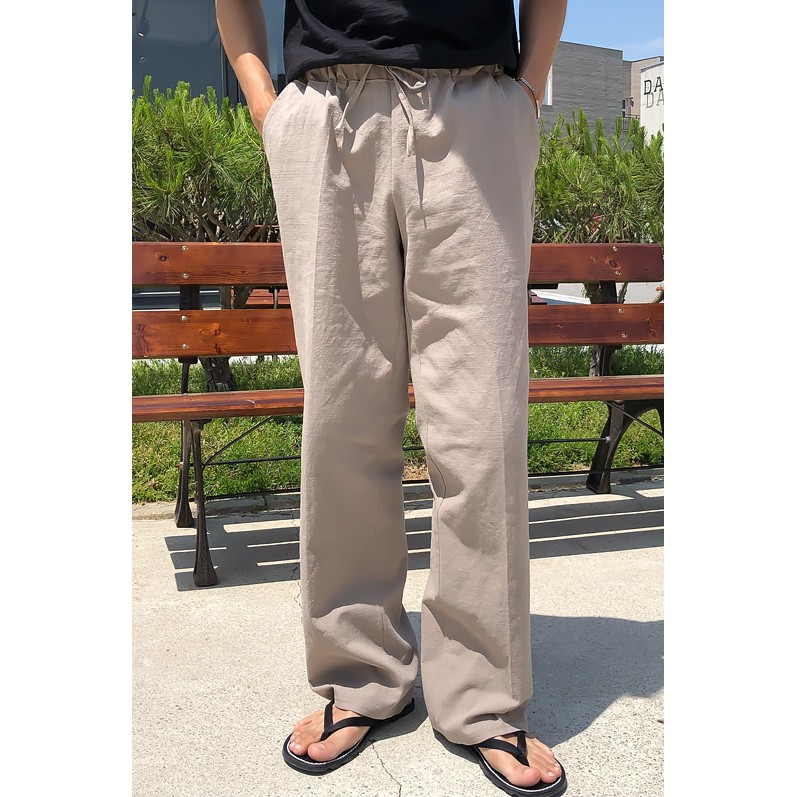 Beige Linen Wide Pants Bio Washed Linen Wide Fit For Men