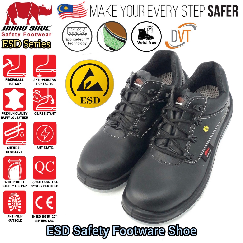 Anti-Static ESD Leather Light Weight Safety Footwear Shoe in Semiconductor Electronic Industrial Manufacturer Factory