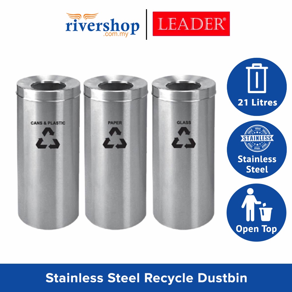 LEADER 21Litres 3 in 1 Recycle Bin Stainless Steel Bin Open Top Rubbish