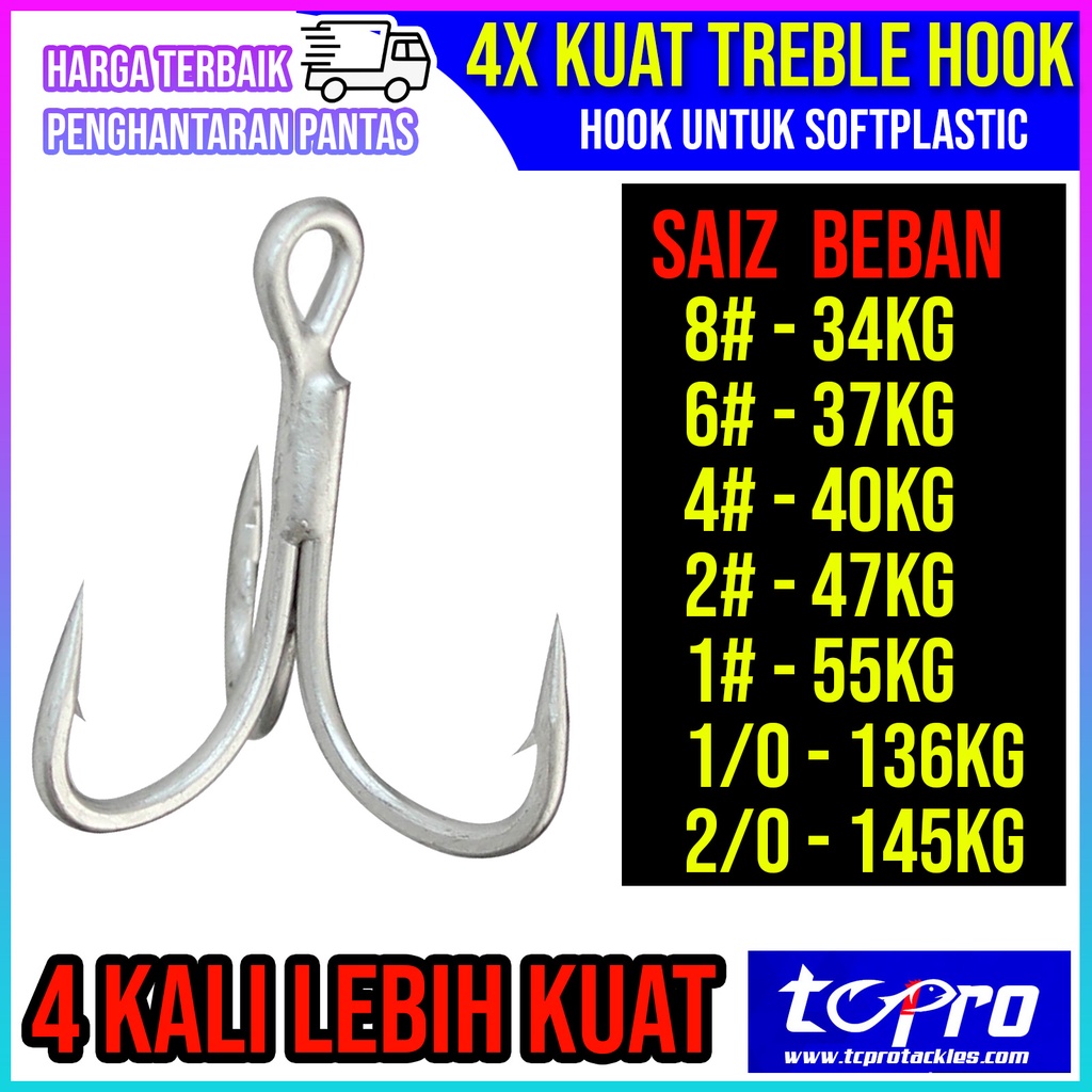 Fishing 4x Stonger Three Treble Hook Anti Rust Seawater Achor Mata 3 Tahan Karat Kuat Mantap