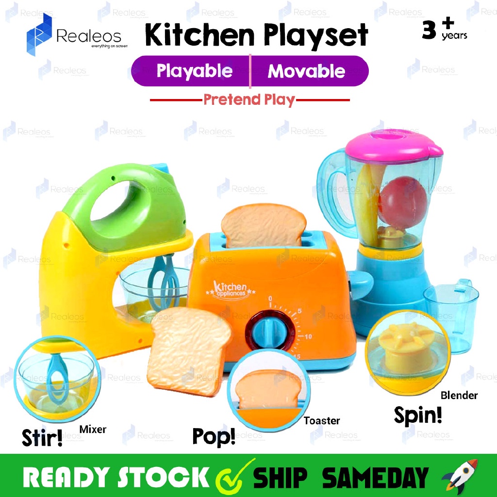 Mainan masak Realeos Plastic Real Function Kitchen Playset Toaster ...