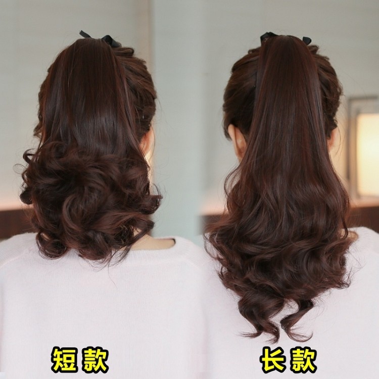 ❣✘female horsehair wig braid brief paragraph bind type big waves false  pear volume horsetail curly hair