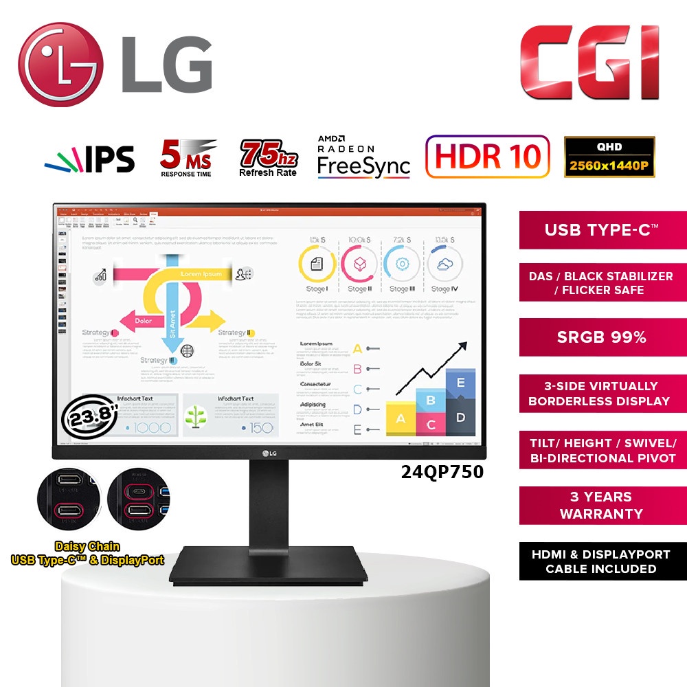 今月限定／特別大特価 モニター 23.8インチ TypeC LG 24QP750-B BLACK