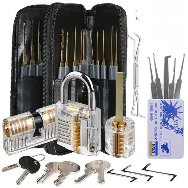 24pcs Lock Pick Set, Lock Picking Tools Clear Practice Padlock+Keys for Training Locks Lockpicking, Beginner Pro Locksmiths Extractor Tool