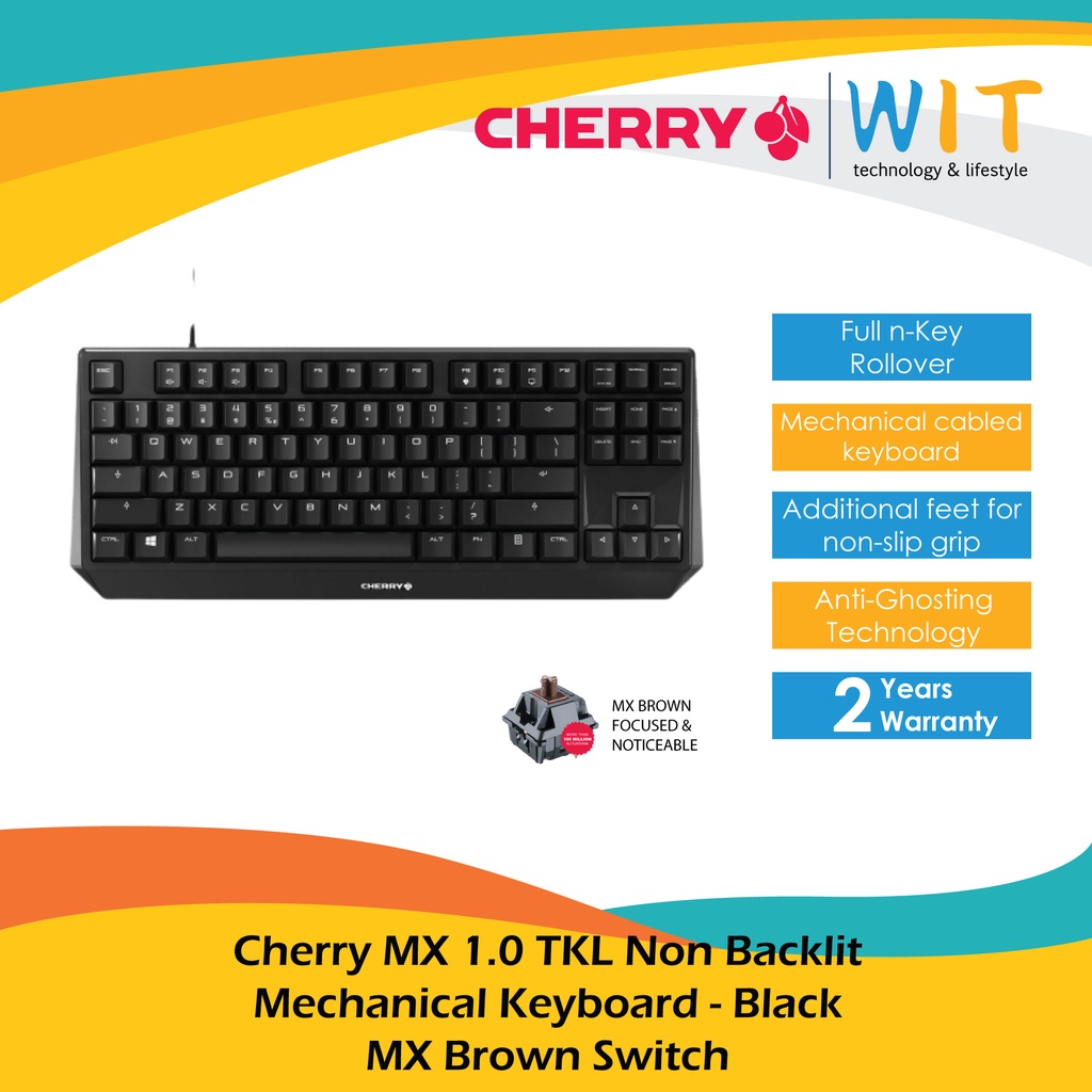 Cherry MX 1.0 TKL Non Backlit Mechanical Keyboard - Black/White - MX Blue/MX Red/MX Brown Switch
