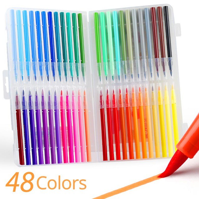 M G 12 18 24 36 48 Colors Watercolor Brush Pens Kit Kid Safety Non Toxic Drawing Pen Art Painting Supplies Shopee Malaysia