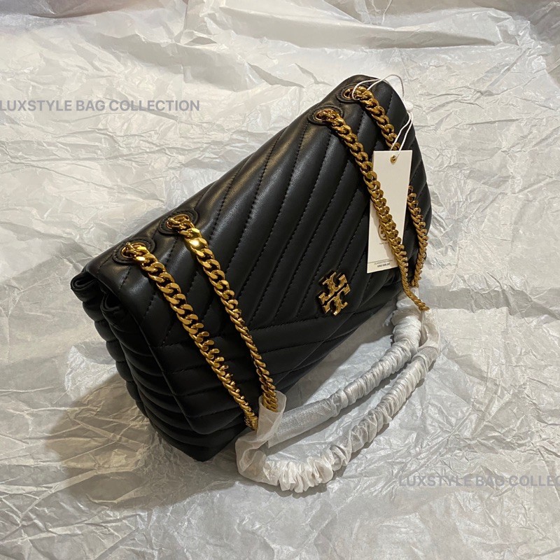 ? Original Authentic Tory Burch Kira Chevron Convertible Shoulder Crossbody  Bag Black Lambskin Leather | Shopee Malaysia