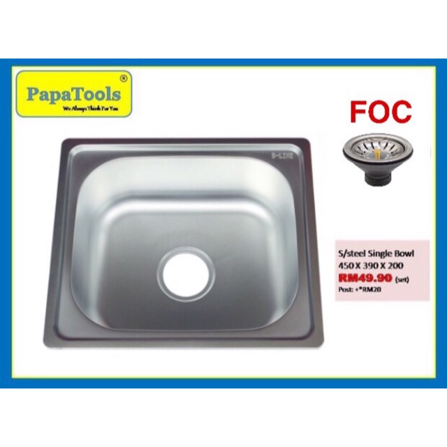 Stainless Steel Single Bowl Sinki Dapur 450mm X 390mm X 200mm Shopee Malaysia