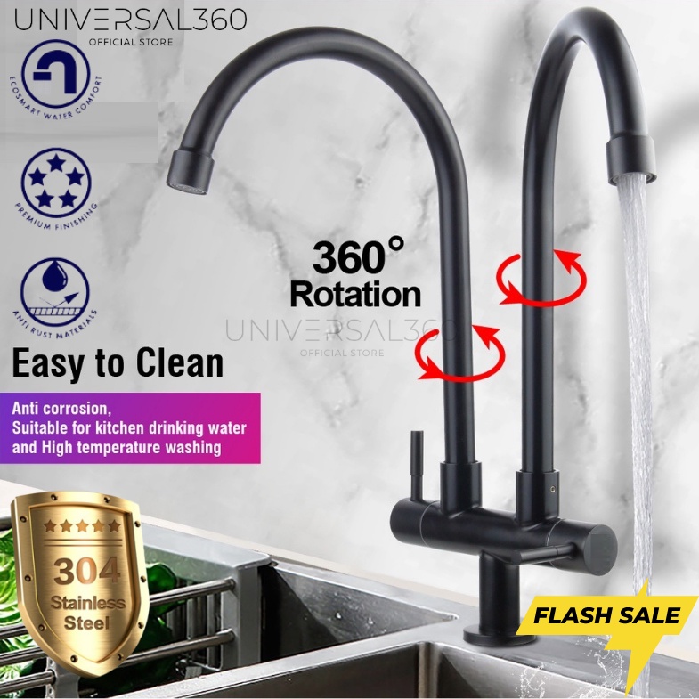 Kitchen Sink Faucet Stainless Steel SUS304 Black Faucet Pillar/Wall