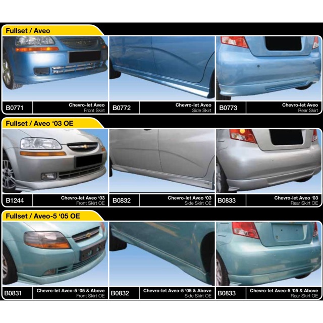 Chevrolet Aveo Oem Bodykit Body Kit Front Side Rear Skirt Lip Diffuser Splitter Shopee Malaysia