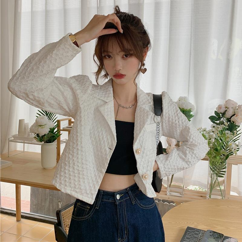 ☎Xiaoxiang Style Short Jacket Women's Spring 2022 New Design Feel Slim-Fit Slimmer Look Suit Collar Long-Sleeved Fried Street