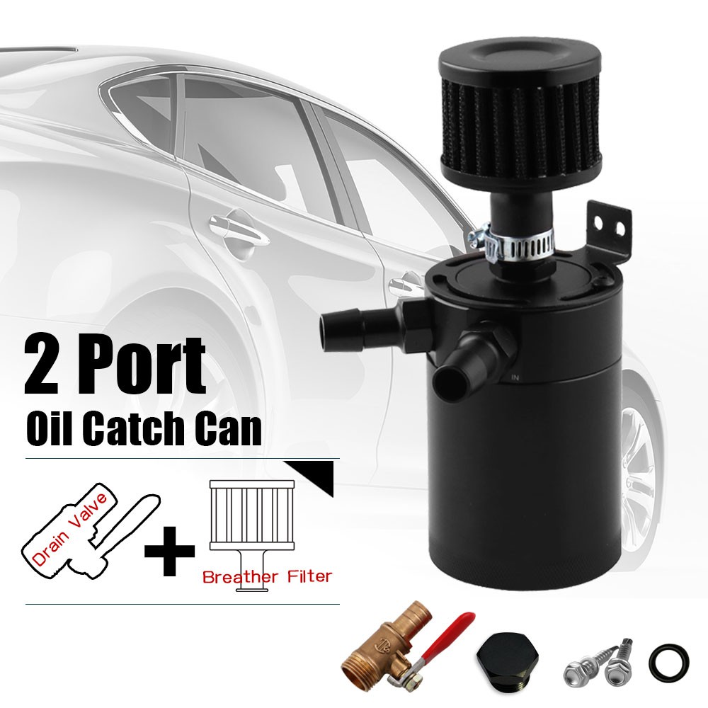 Black 140ml Aluminum Engine Oil Catch Tank Oil Catch Can Double Hole Round Oil Catch Can Universal Oil Catch Tank Kit 