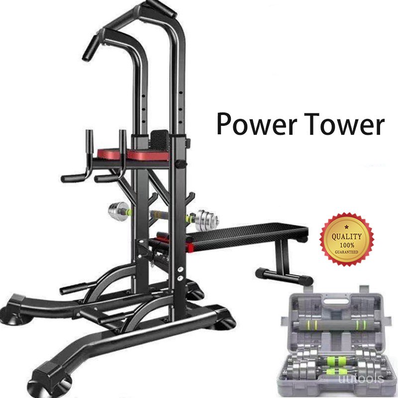 New】Dumbbell Weightlifting Bench 2 in 1 Power Tower Pull up & Dip up
