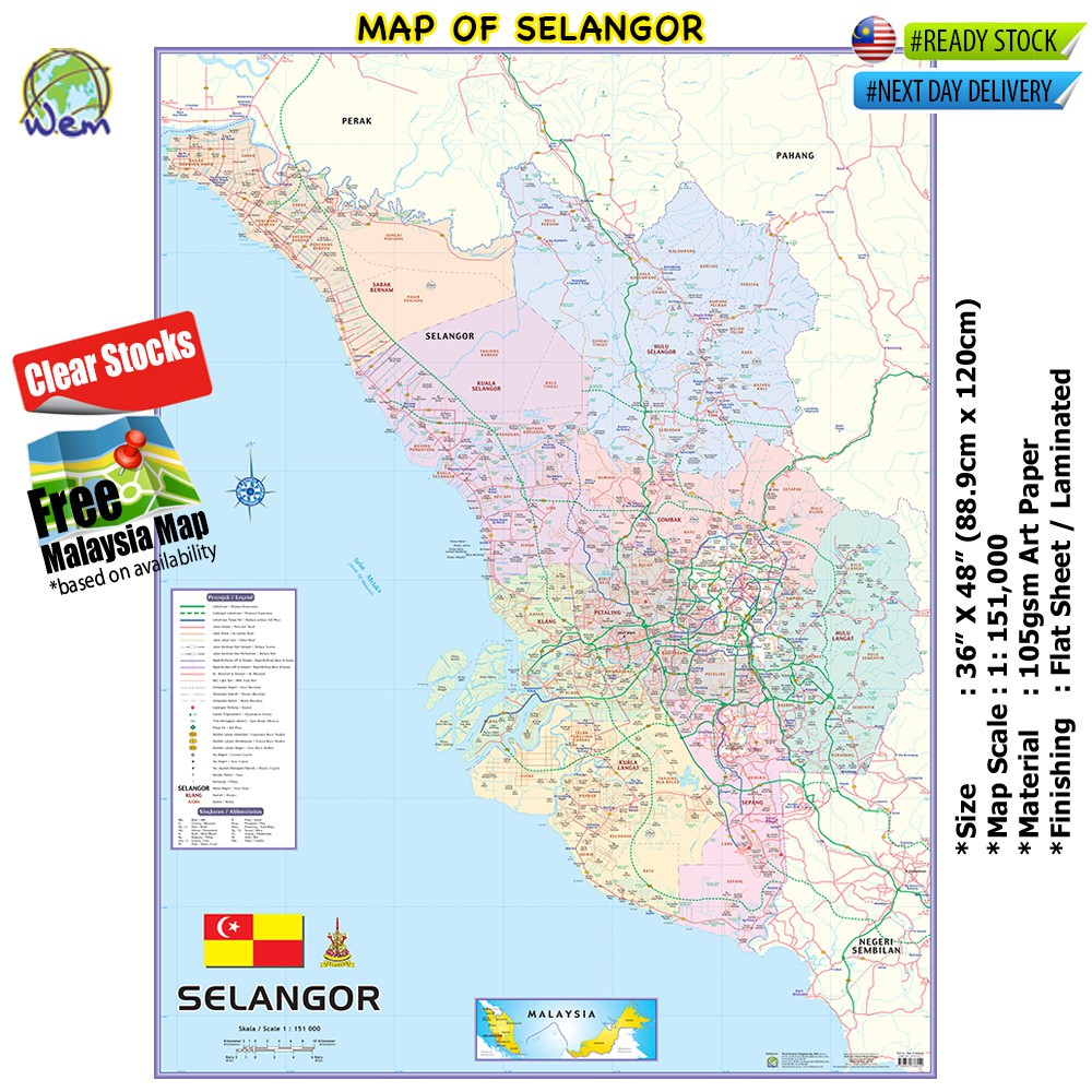 Map Of Selangor 36 X 48 88 9cm X 120cm Shopee Malaysia