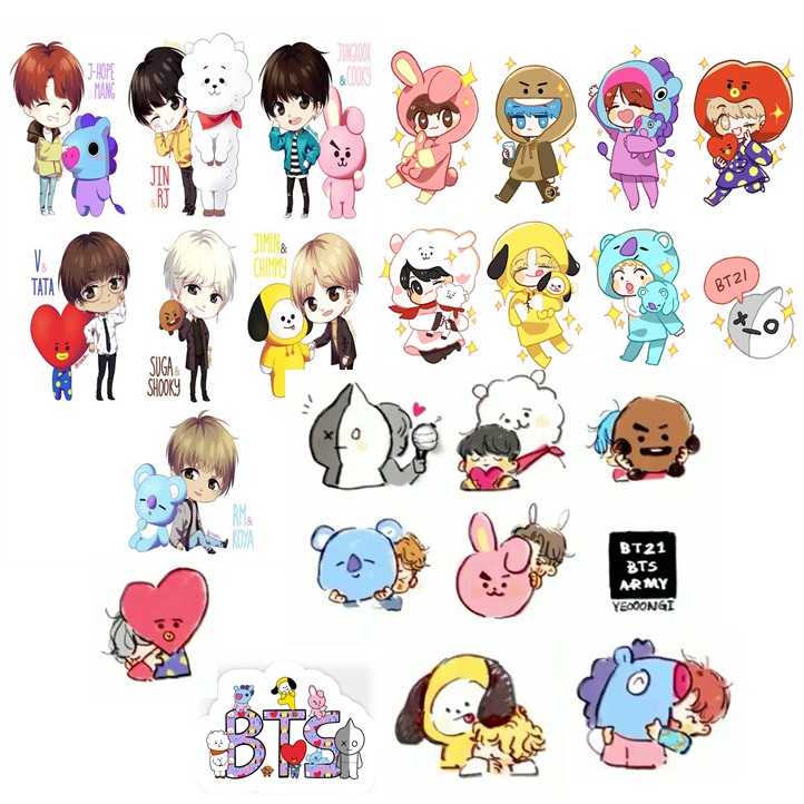 25 Pcs Bts & BT21 Cartoon Sticker | Shopee Malaysia