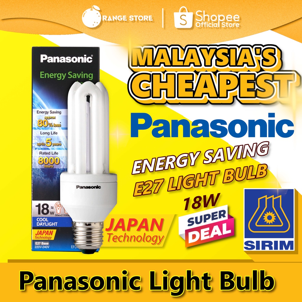 PANASONIC 3U Light Bulb Cool Daylight 6500K (WHITE) Color E27 Base Energy Saving Bulb 18W