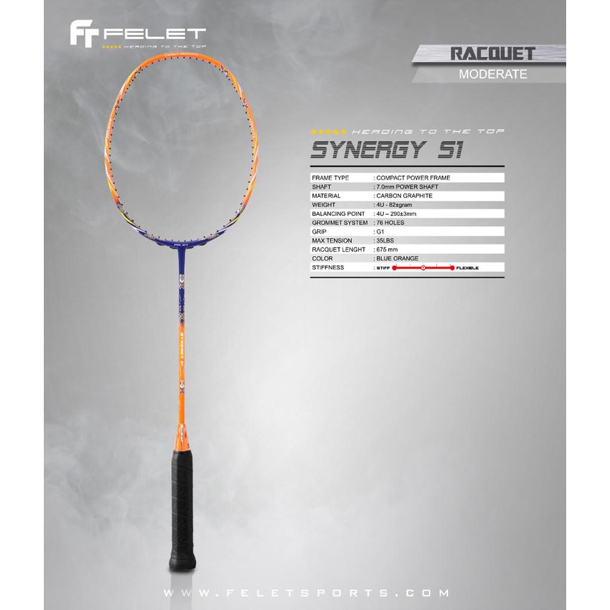 (100 ORIGINAL) FELET SYNERGY S1 BADMINTON RACKET (FREE STRINGING