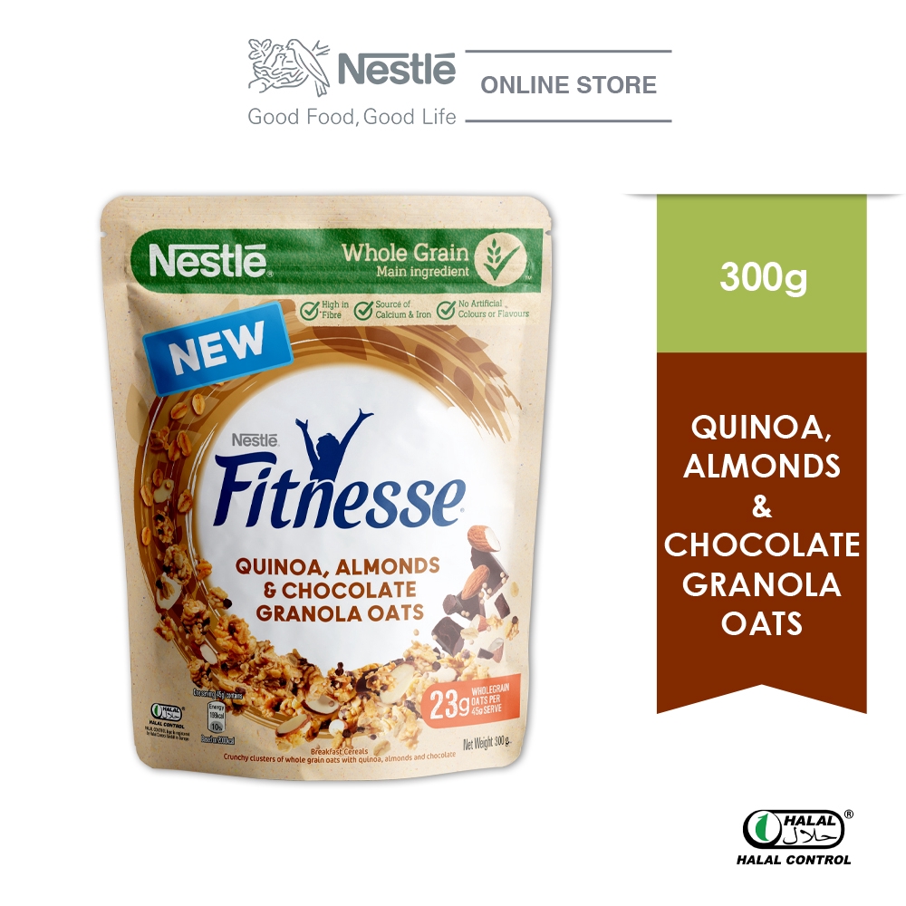 NESTLE FITNESSE Quinoa, Almonds & Chocolate Granola Oats 300g Shopee