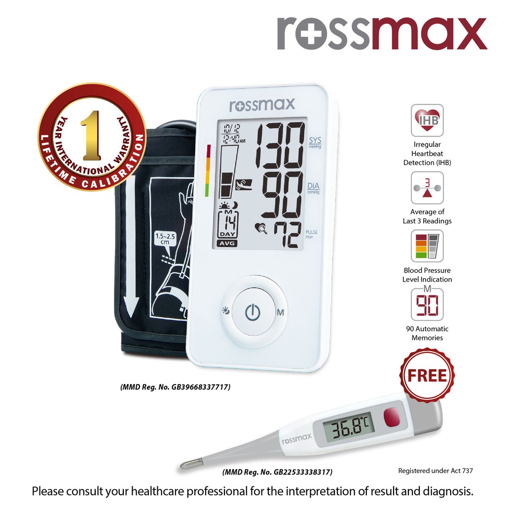 Rossmax Deluxe Automatic Blood Pressure Monitor Slim Design Ax356f Rossmax Flexible Digital Thermometer Model Tg380 Shopee Malaysia