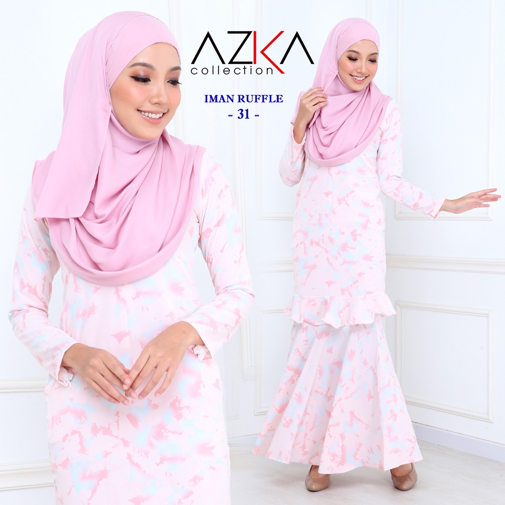 Iman Kurung Ruffle Kain Kembang Payung by Azka Collection | Shopee Malaysia