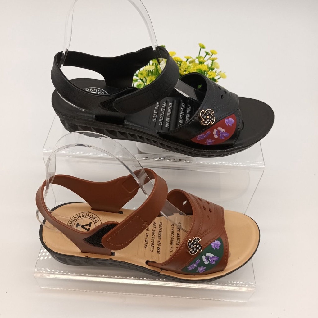 Ibu musim panas Sandals sandal ESWS018-08 perempuan rata wanita tua bawah rata non-slip Kasut