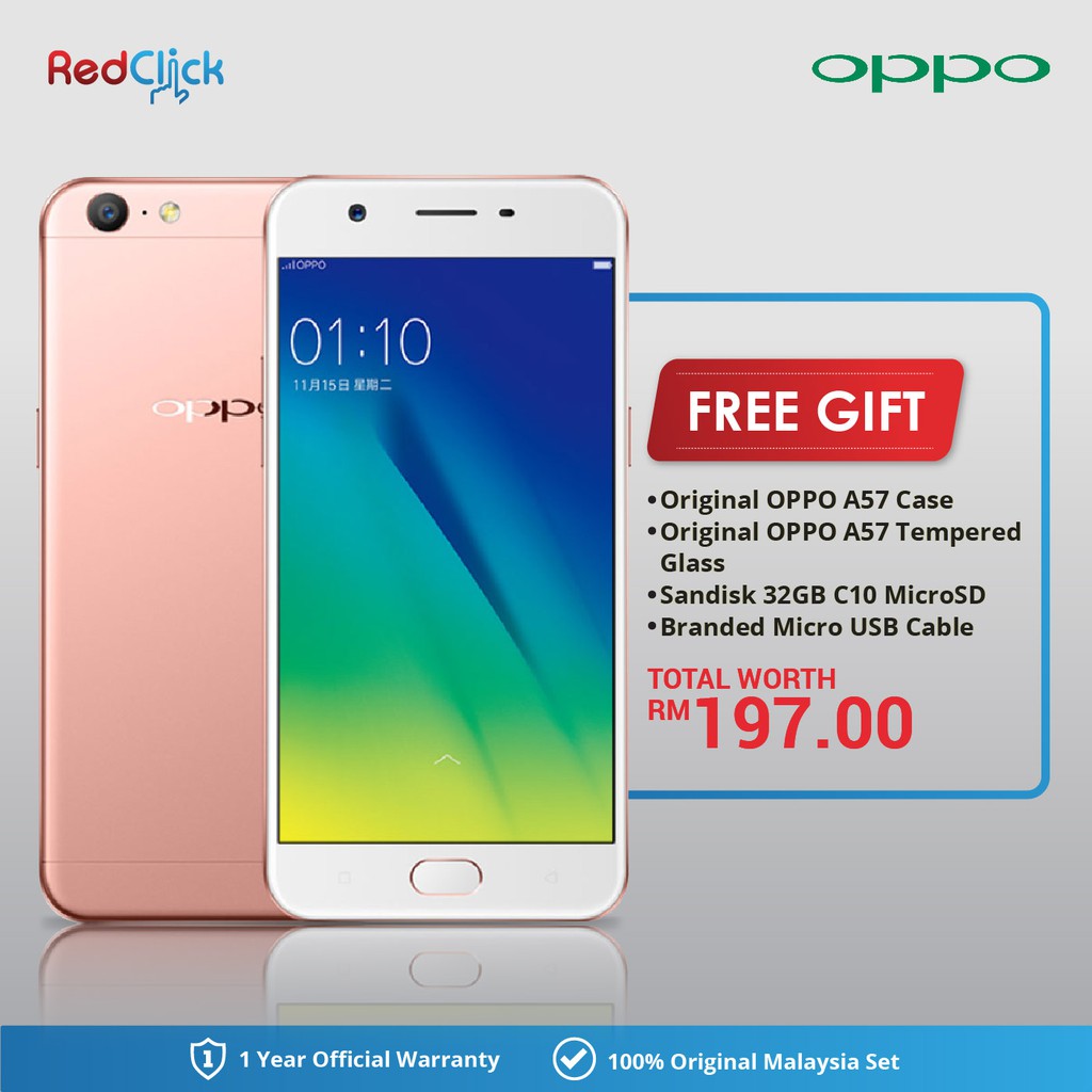 Oppo A57 3gb 32gb 4 Free Gift Total Worth Rm197 Shopee Malaysia