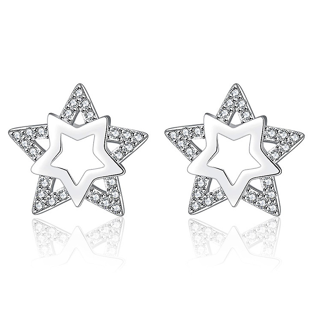 BULLION GOLD Glowing Star Earrings-White Gold/Clear