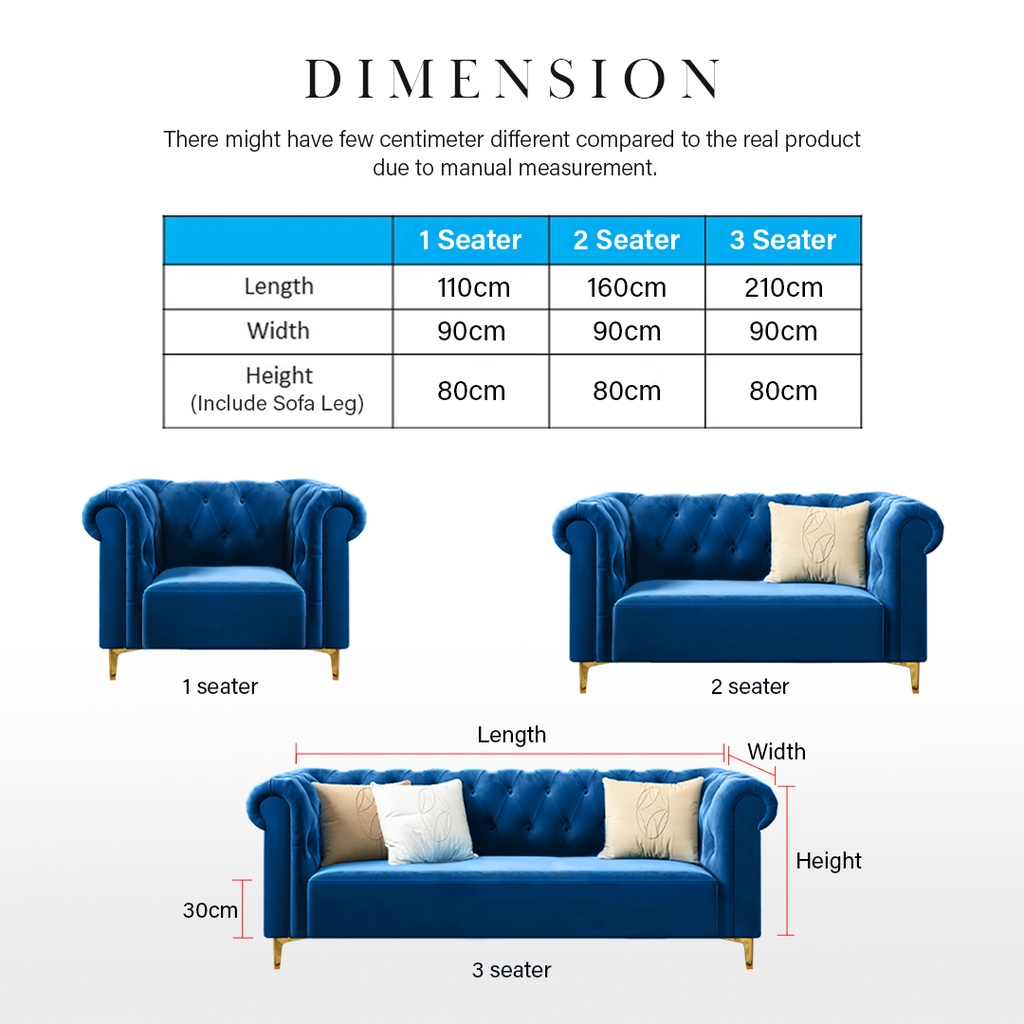 FINSSO: Henzy Luxury Modern 1+2+3 seater Chesterfield Sofa