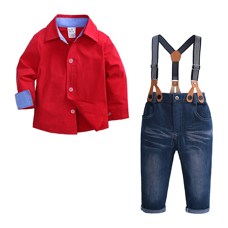 red shirt jeans outfit