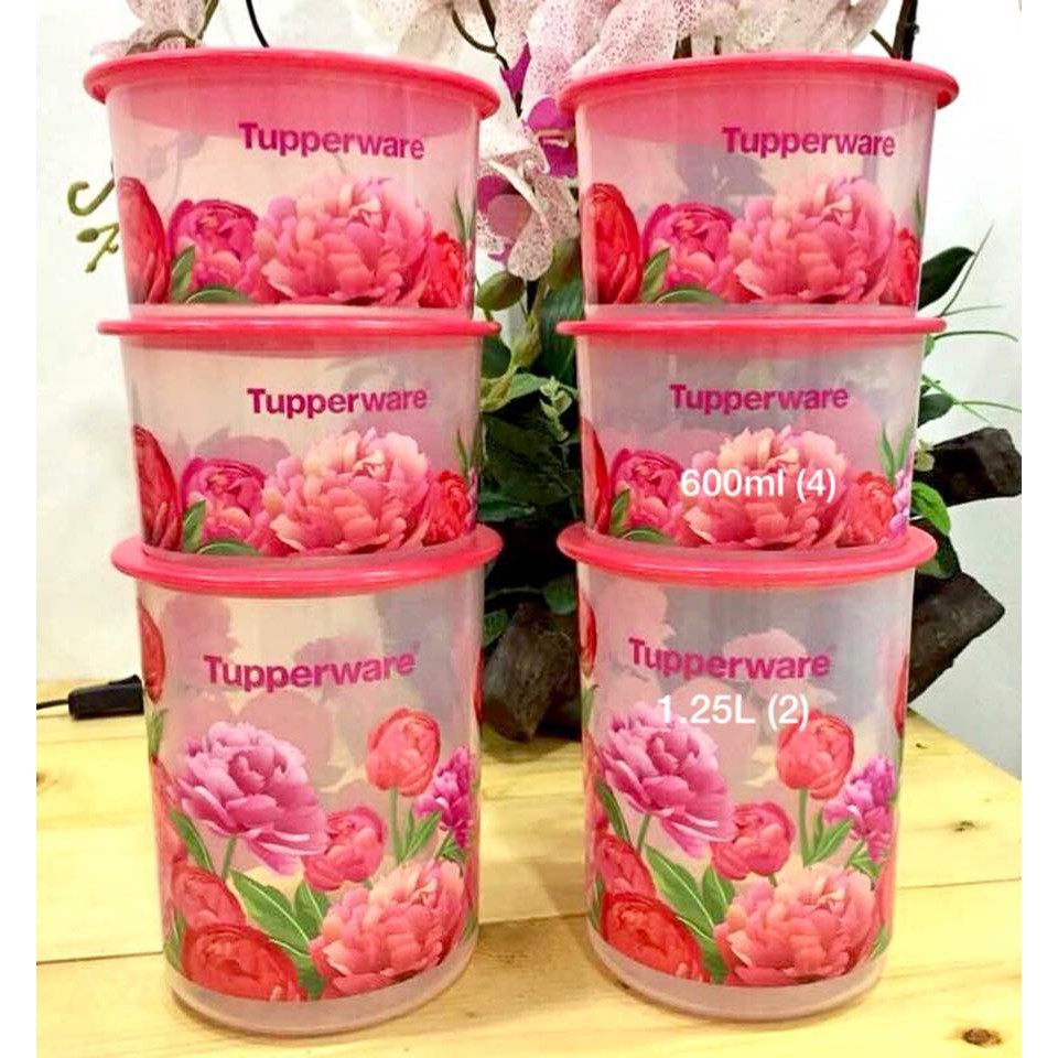 Tupperware One Touch Blooming Peonies Canister Set