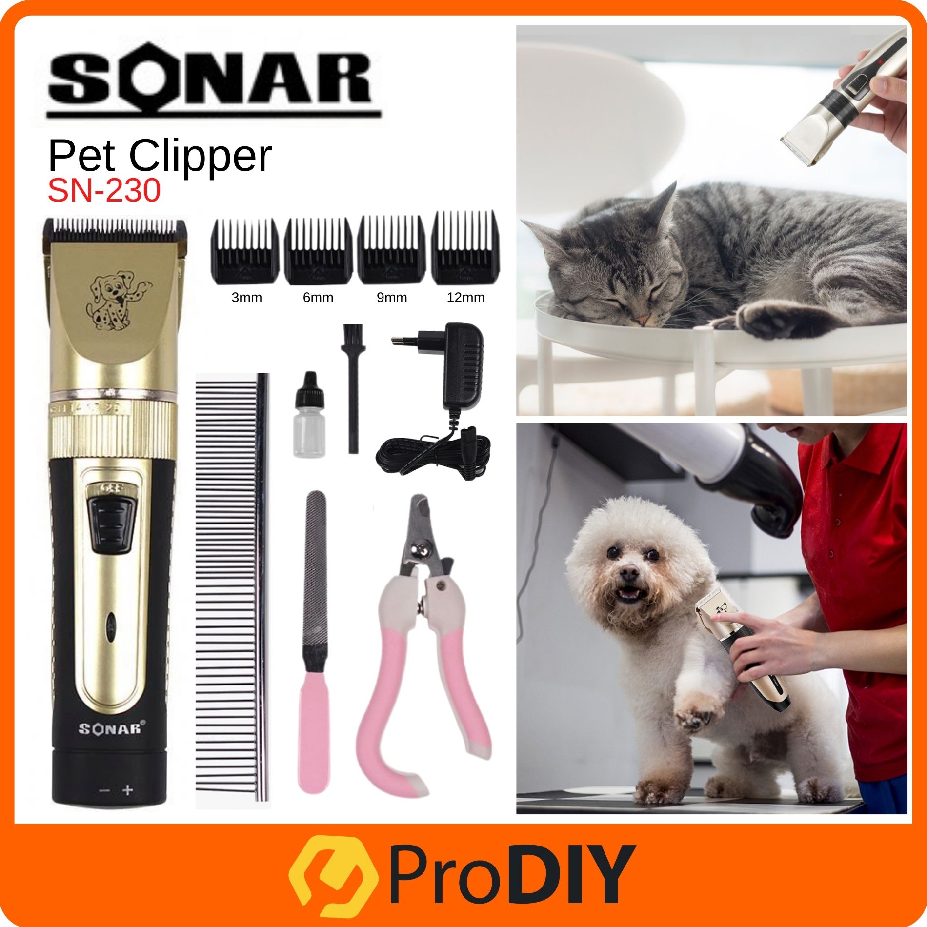 SONAR SN-230 Pet Clipper Kit Grooming Shaver Hair Trimmer Shaver Grooming Rechargeable Mesin Rambut Bulu Haiwan Kucing