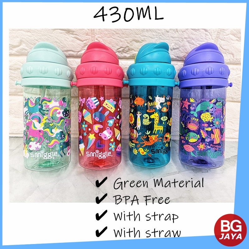 430ML Smiggle Kids Water Bottle BPA Free with Straw Botol 430ML Smiggle Kids Water Bottle BPA Free with Straw Botol