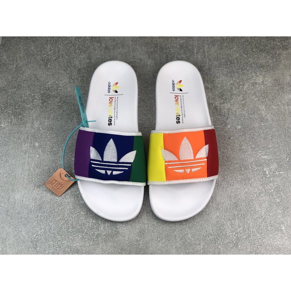 adidas rainbow slippers
