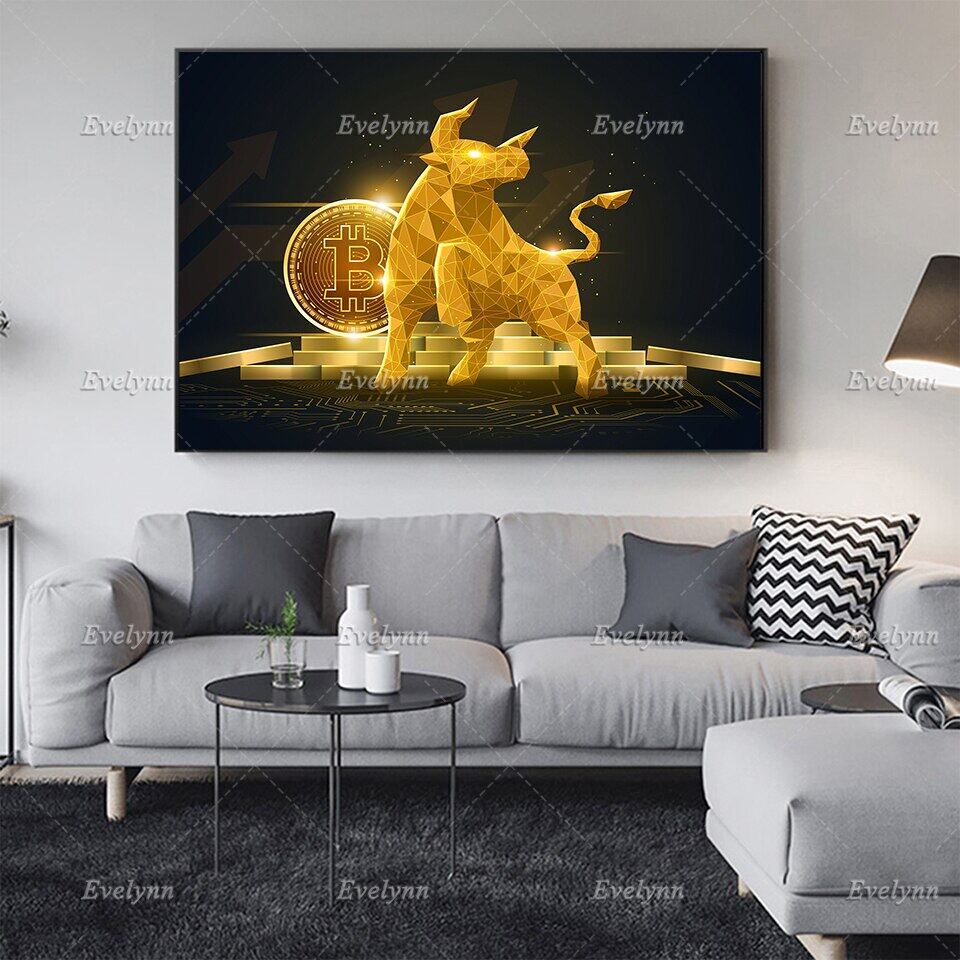 Bitcoin Bull Crypto Currency Wall Art Gift Painting Poster And Print On Canvas Modular Picture For Living Room Floating Fram