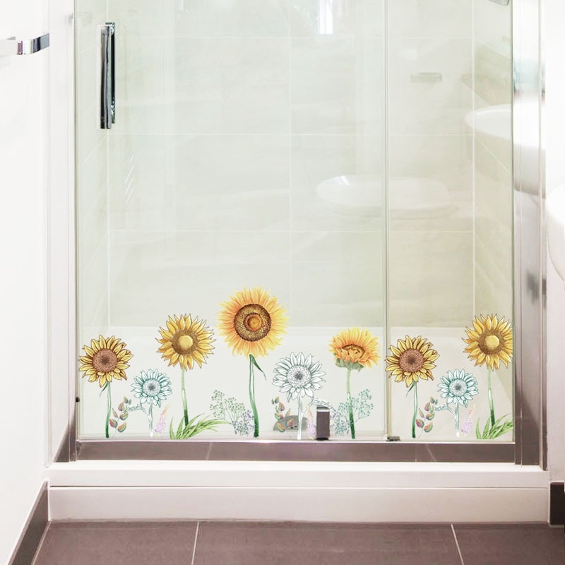 Hand Painted Sunflower Wall Mounted Cabinets Glass Doors Windows