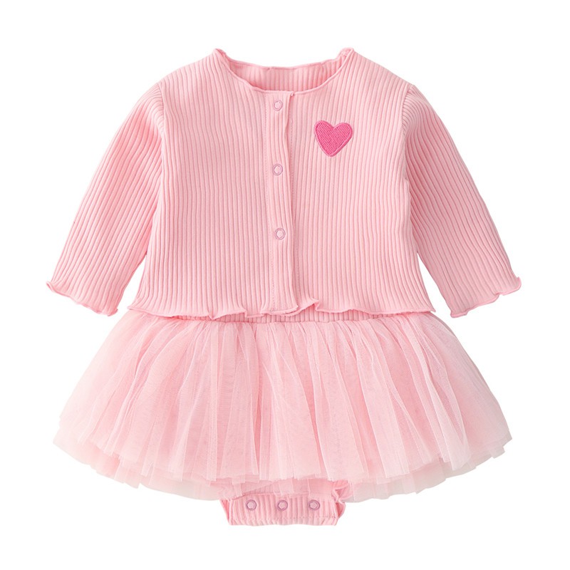 shopee: Cotton Kids Newborn Baby Girls Sweater Dress Outfits Sets Infant Girl Clothes (0:3:Color:Pink;1:1:Size:6M)