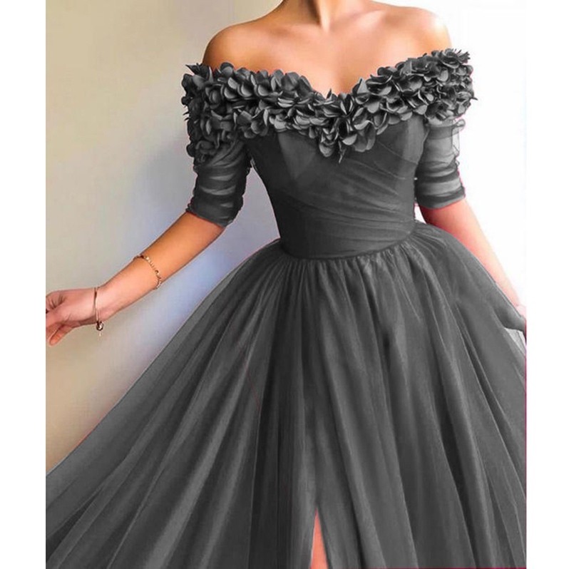 half shoulder maxi dress