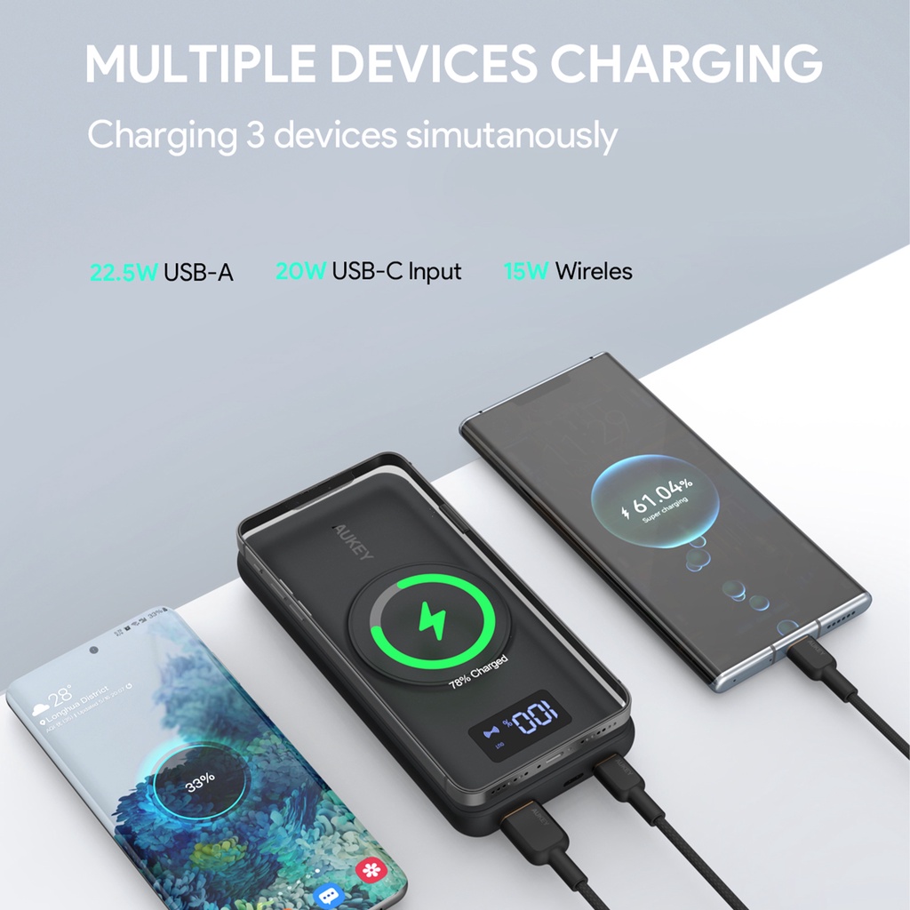 Aukey PB-WL02i MagAir 20W PD 10000mAh Magnetic Wireless Charging Power ...