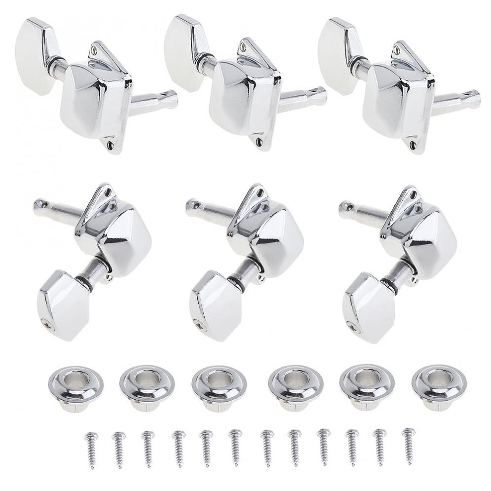 6pcs Chrome Guitar Tuning Pegs 3R+3L Zinc Alloy Heads Tuners for Acoustic Folk Guitar