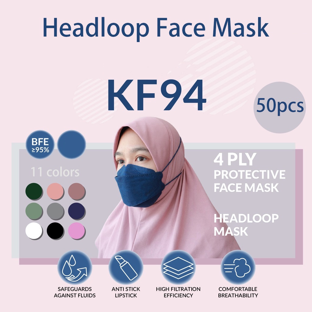 HIJAB MASK 50PCS KF94 MASK HIJAB HEADLOOP MASK KF94 HEALOOP FACE MASK