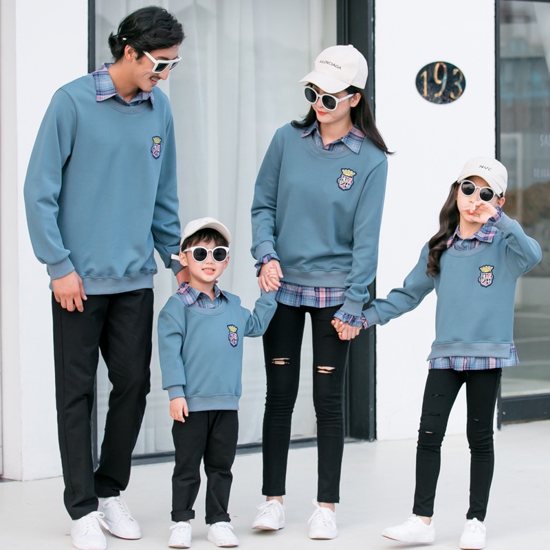 Family Wear Sweater Long-Sleeved Top Parent-Child Lapel Fake Two-Piece Clothes Pakaian keluarga Kids Sweater Spring Autumn