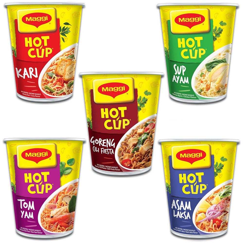 Maggi Hot Cup Curry Chicken Tomyam Asam Laksa Goreng Cili Fiesta 59g 57g 61g 60g 65g